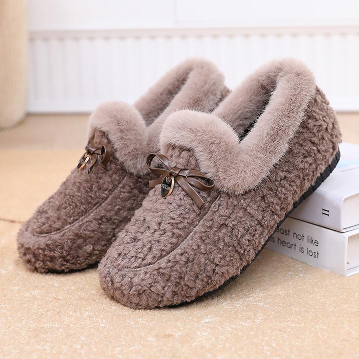 冬季外穿百搭加绒保暖一脚蹬休闲棉鞋防滑毛毛鞋软底豆豆鞋
