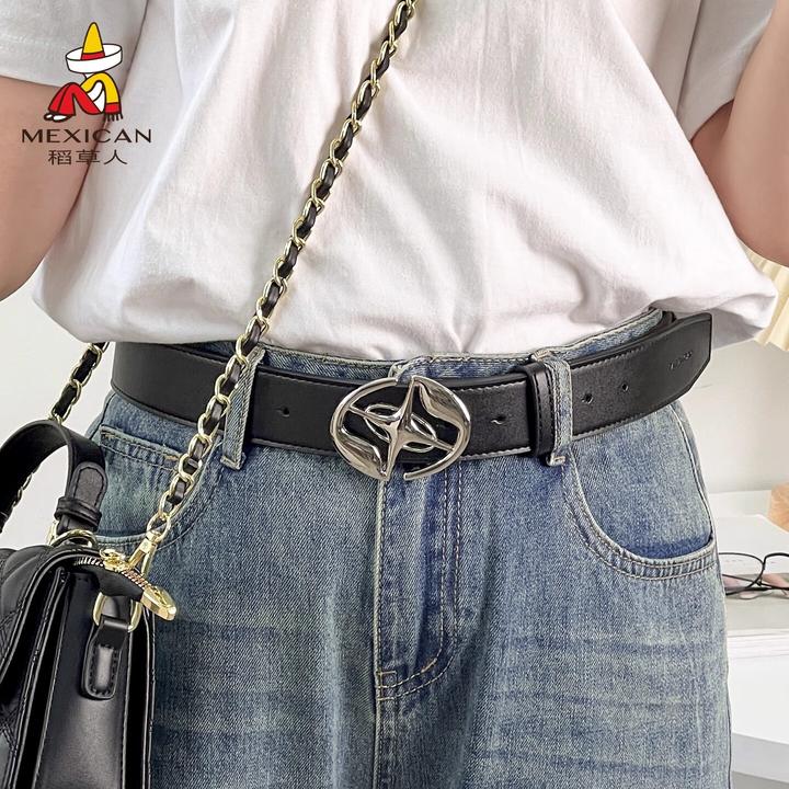 稻草人女士皮带2025新款时尚休闲个性裤带潮流针扣百搭设计柔软宽