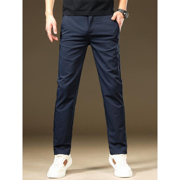 Leekody香港高端蓝色休闲裤男2025秋季新款修身直筒百搭外穿长裤