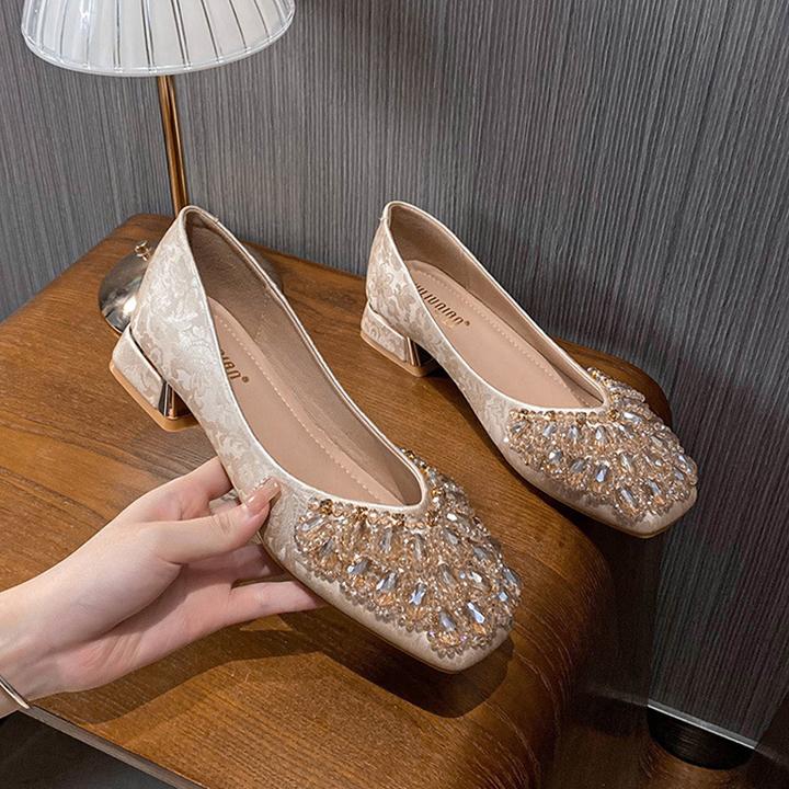 新中式国风秀禾秋冬尖头单鞋新款粗跟中跟2025方头高跟鞋女鞋女款