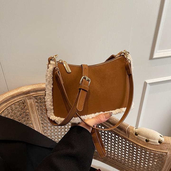 羊羔毛包包2025新款时尚百搭包包复古单肩斜挎包女士大容量腋下包
