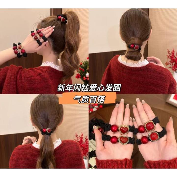 诗泊雅 轻奢韩版红豆小肠发圈丸子头马尾发绳2025新款时尚发圈