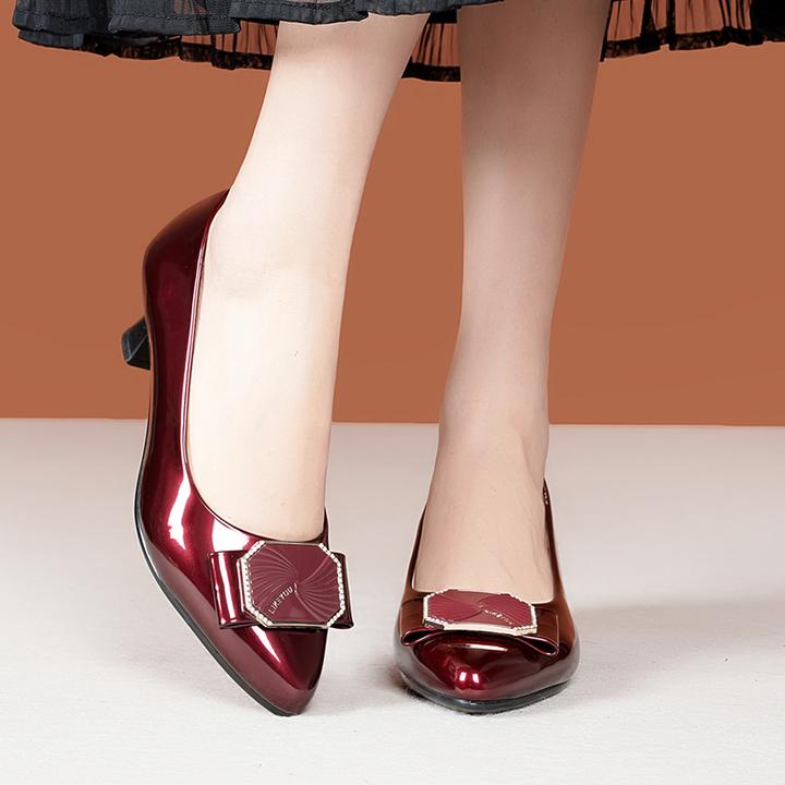 喜妈妈婚鞋喜婆婆婚礼结婚软皮红色高跟鞋细跟单鞋女鞋漆皮真皮鞋