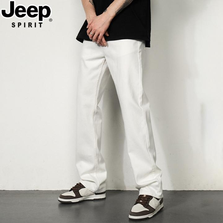 JEEPSPIRIT夏季男士宽腿直脚裤牛仔裤男宽松百搭直筒复古休闲裤子