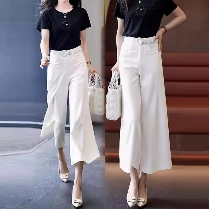 九分阔腿裤女2025夏季薄款新款高腰宽脚裤冰丝甩裤八分休闲西装裤