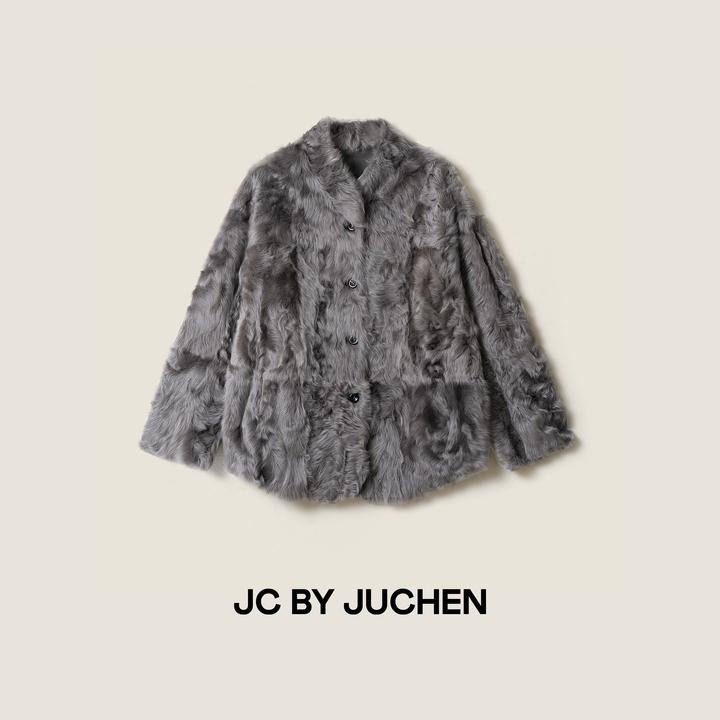 “赫尔墨斯”至臻小湖羊皮毛一体0压波光天然卷毛外套 FW116001-179