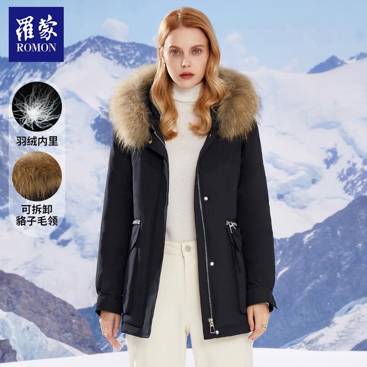 罗蒙户外轻薄款连帽毛领派克羽绒服外套女款爆款2025新款清仓