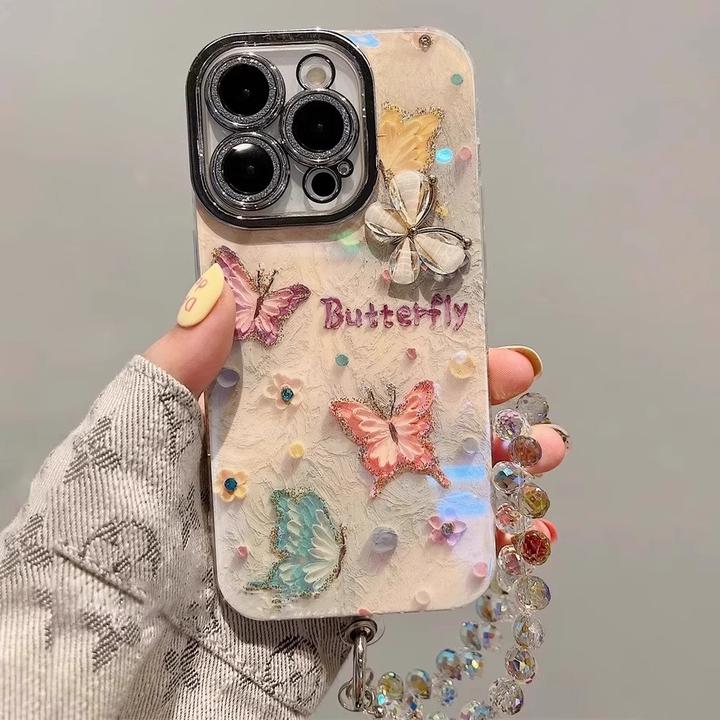 蓝光彩色立体蝴蝶适用苹果16promax手机壳女iphone17可爱小清新15