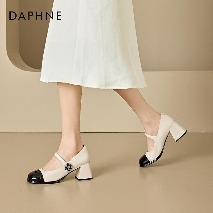 达芙妮粗跟玛丽珍鞋女2025新款春秋季小香风高跟单鞋一字带小皮鞋