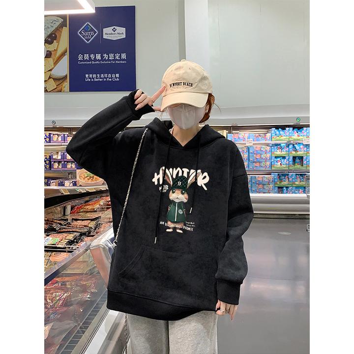 黑色扎染连帽卫衣女2026春秋薄款加绒加厚美式高街长袖上衣外套潮