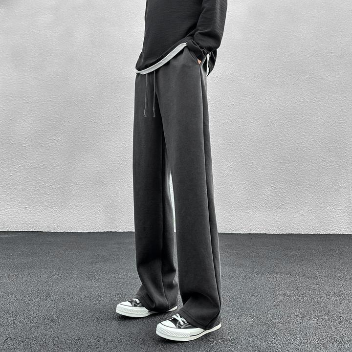 秋冬款美式巴黎水洗做旧直筒卫裤子男松紧腰百搭宽松运动休闲裤女