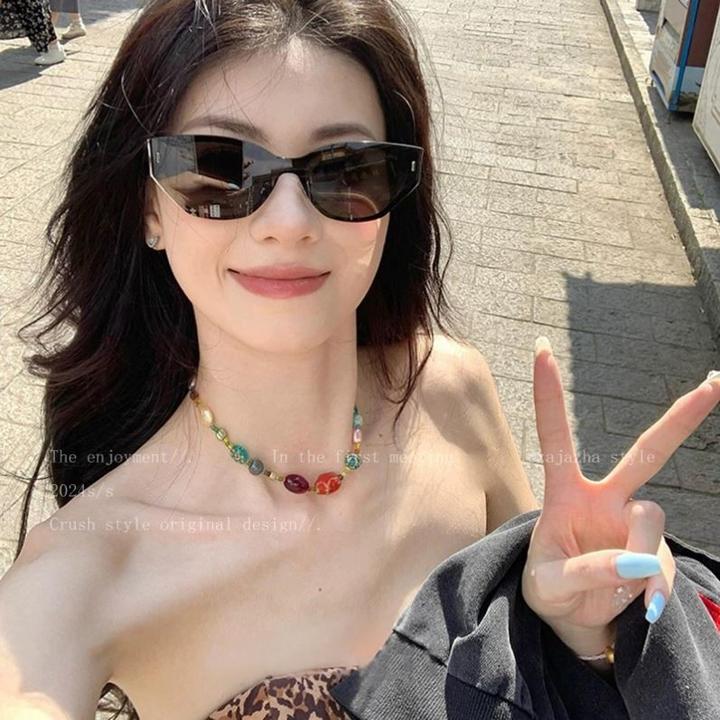 铜合金琉璃项链 彩色民族风多巴胺琉璃串珠项链女新中式锁骨链C32