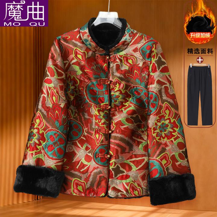 中老年冬装女妈妈棉衣加绒加厚外套妈妈棉袄60岁70婆婆冬季衣服