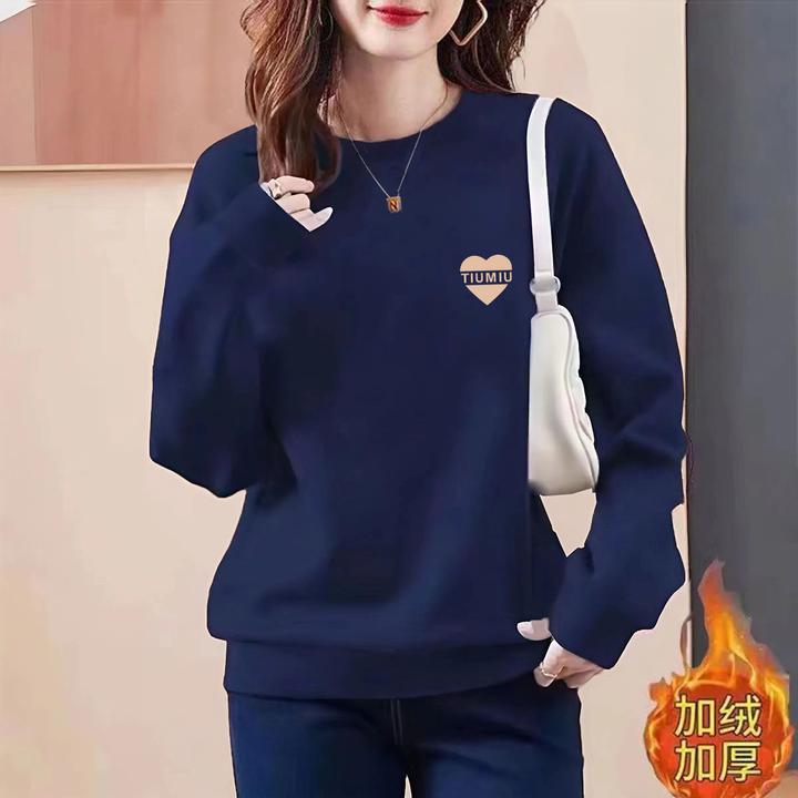 华棉简约印花圆领卫衣女加绒/不加绒2025春秋冬新款百搭大码外套