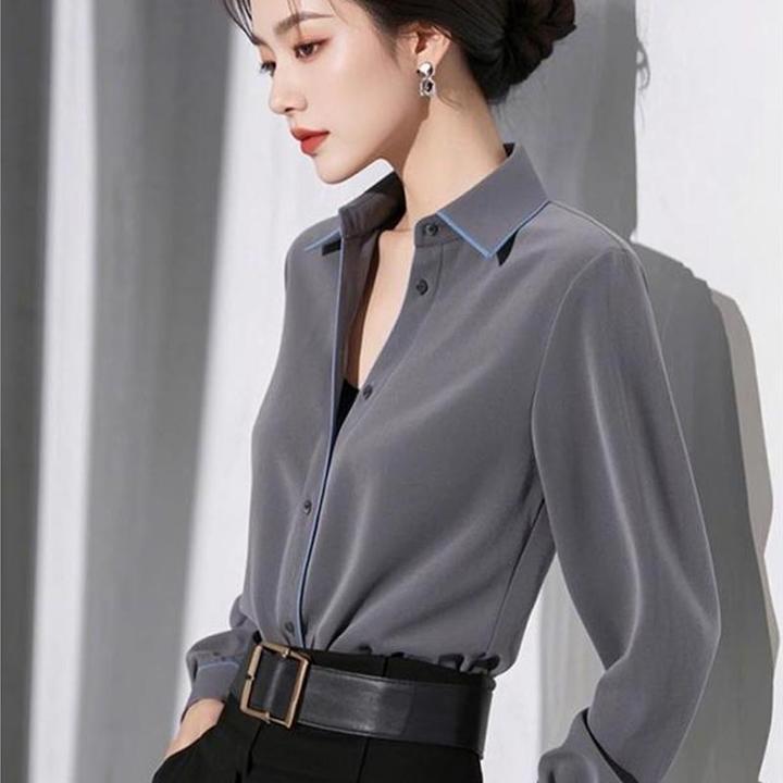 2025春秋新款法式高级感灰色减龄衬衫女小众百搭时尚洋气个性上衣