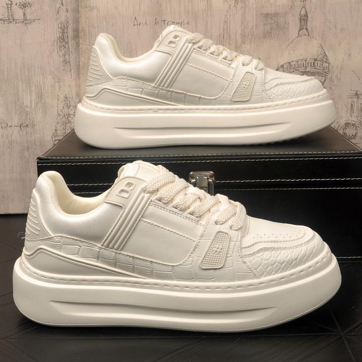 新款厚底增高真皮牛皮小白鞋男款百搭系带休闲运动板鞋时尚潮流男