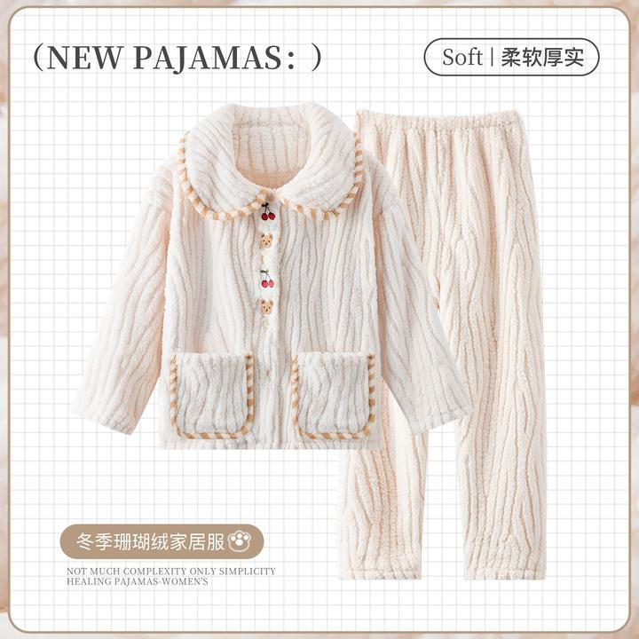 秋冬季法兰绒加绒加厚睡衣女款爆款2025新款家居服保暖珊瑚绒套装