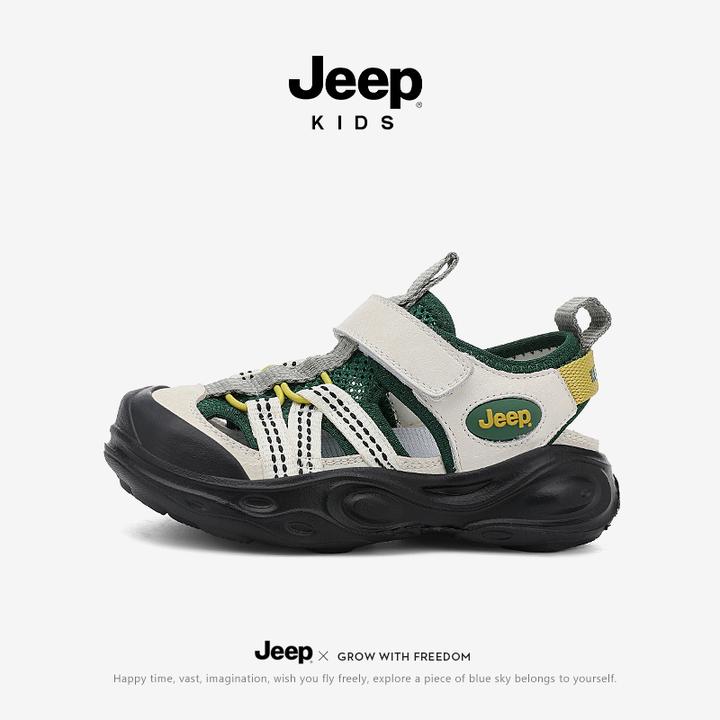 jeep夏季男童凉鞋防滑包头儿童沙滩鞋户外运动软底凉拖女童洞洞鞋