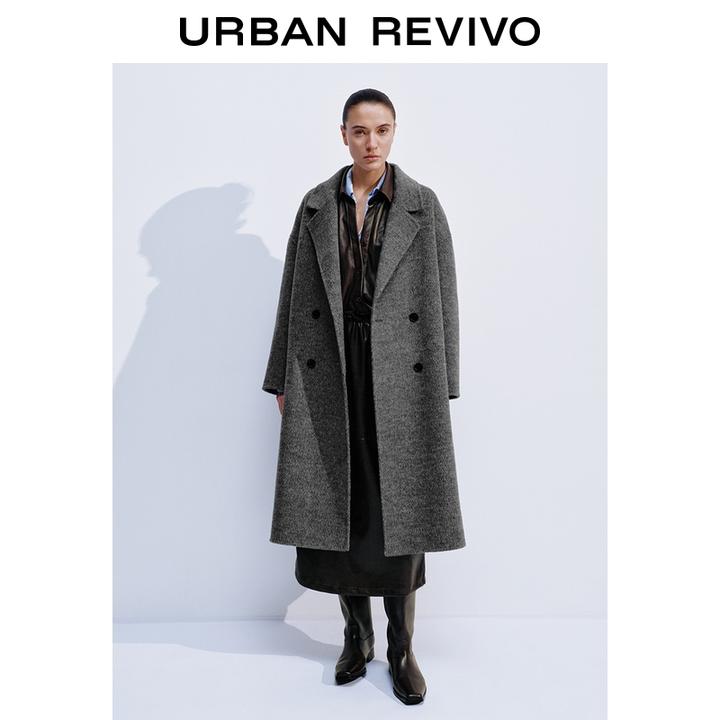 UR2025冬季新款女装高智感格雷系双排扣大衣外套UWM150069
