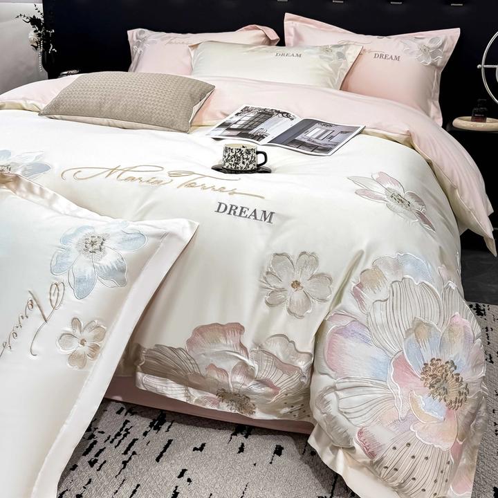 富安娜轻奢100%新疆160支长绒棉四件套A类母婴级全棉纯棉被套床单