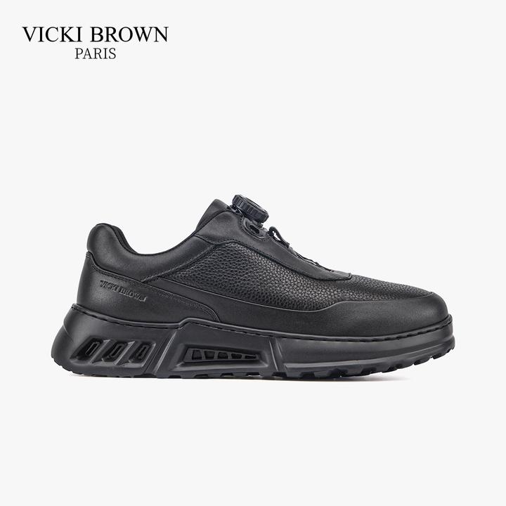 VICKI BROWN法国轻奢男士黑色时尚百搭休闲皮鞋牛皮百搭增高男鞋