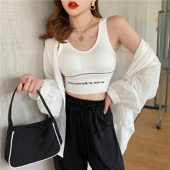 运动情侣装修身短款小吊带背心女装内搭外穿夏季美背短袖上衣纯色