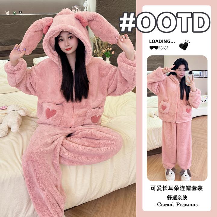 冬季爆款珊瑚绒保暖套装2025加绒加厚睡衣女甜美少女感家居服