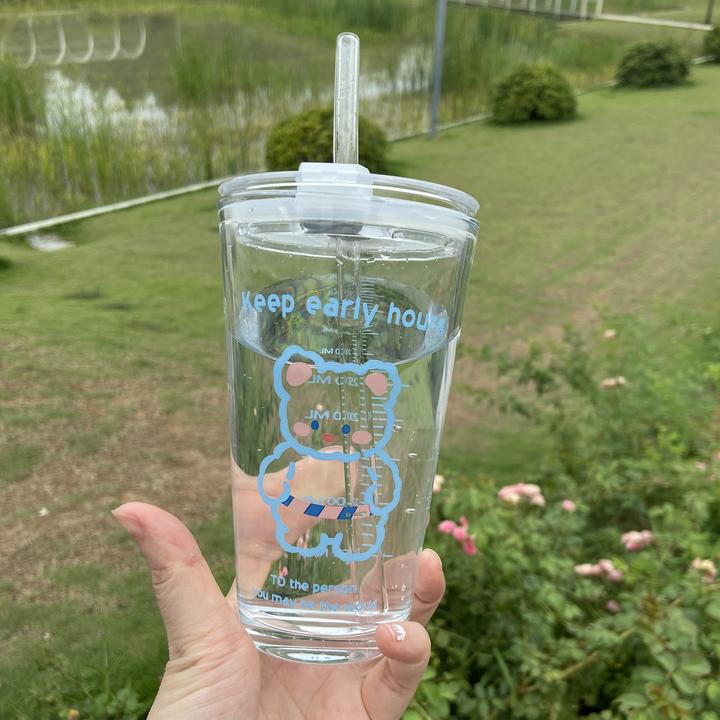 水杯子爆款2025最新款玻璃吸管杯喝水家用奶杯网红水杯夏日果汁杯
