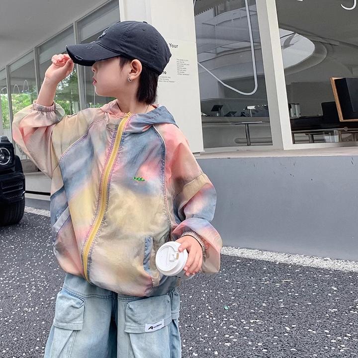 韩国童装夏款男童防晒衣韩范儿童时髦扎染冰感上衣薄款外套皮肤衣