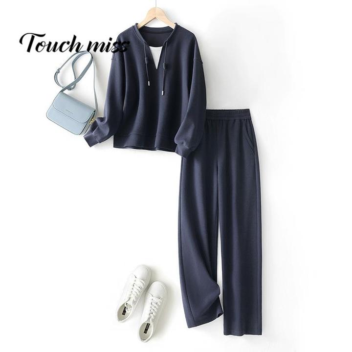 TOUCH MISS休闲裤春秋新款时尚套装女长袖假两件卫衣松紧腰休闲裤