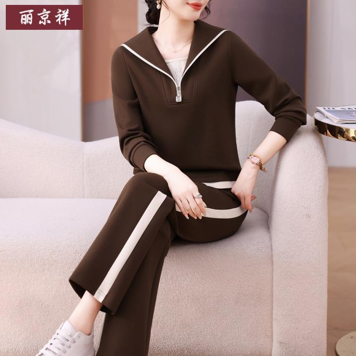 气质妈妈秋装翻领卫衣运动服套装中年女士春秋上衣两件套2025新款