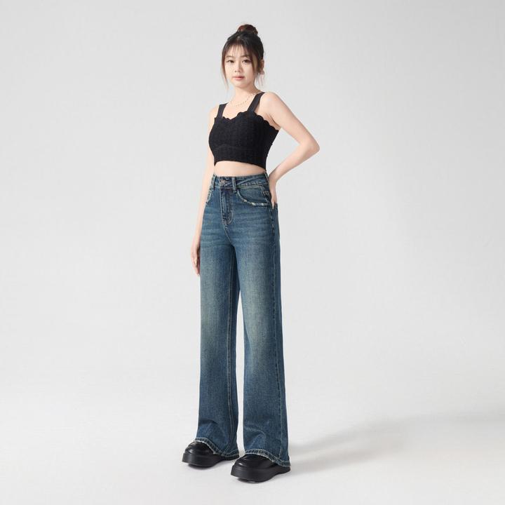 福老板|青花瓷|高腰阔腿牛仔裤女秋2025新款显瘦垂感复古直筒裤子