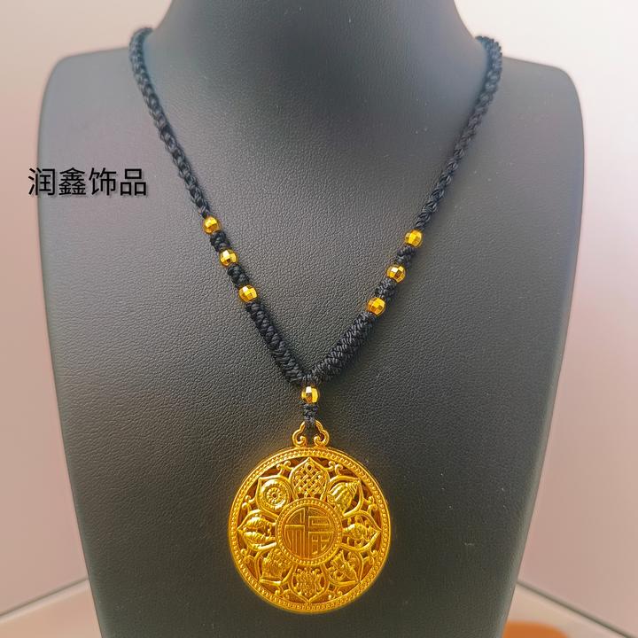 铜合金吊坠 八宝罗盘镂空福字吊坠项链女古法小众圆牌手工编绳