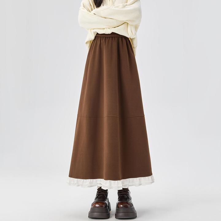 设计感花边毛呢半身裙女秋冬装2025年冬季新款高腰显瘦大摆伞裙子