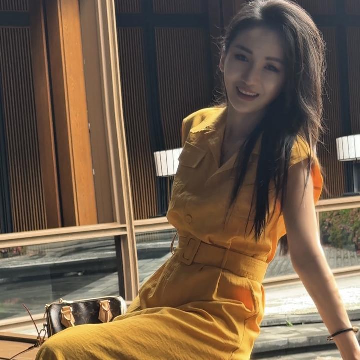 夏季亚麻天丝高级显瘦百搭不挑人连衣裙腰带两件套高品质