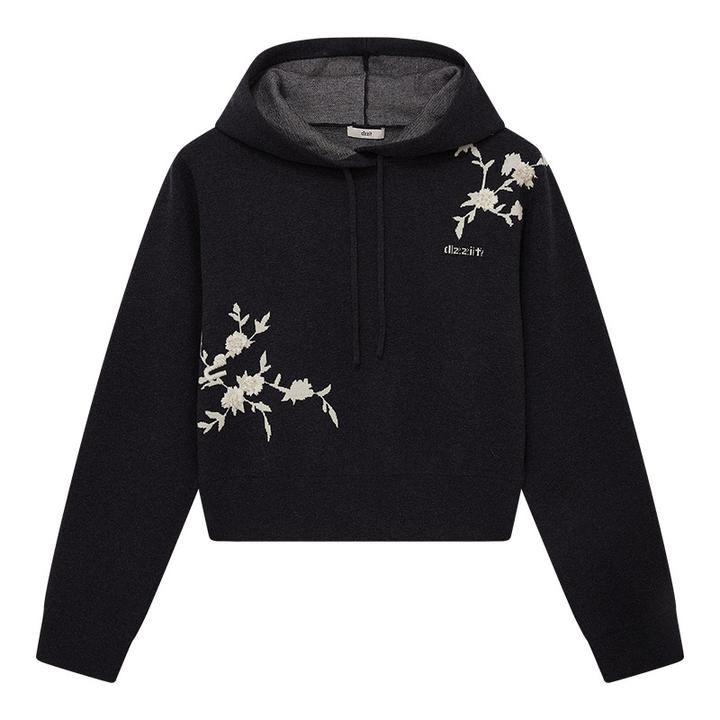 【商场同款新品】dzzit地素针织衫25春绣花连帽长袖上衣女3J1E4286F