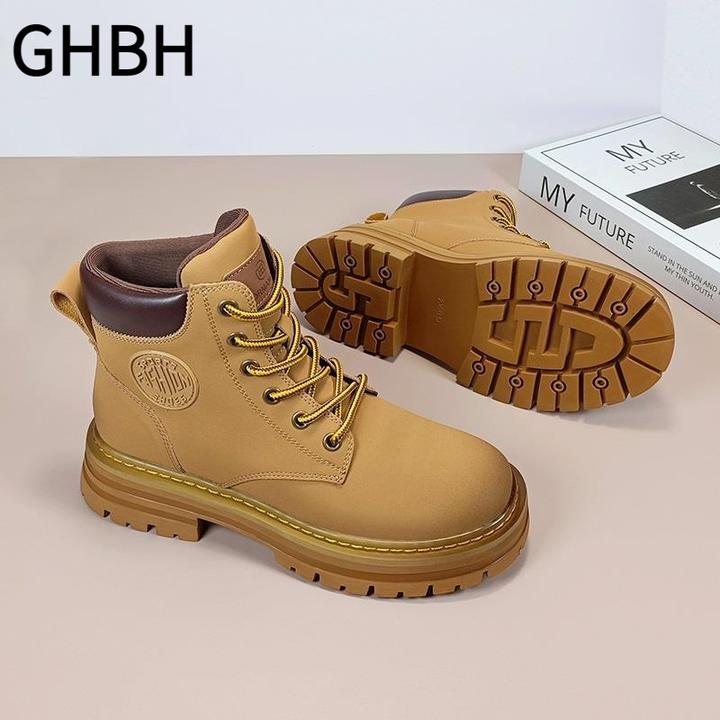 真皮马丁靴女大黄靴2024新款秋冬厚底工装靴单靴复古英伦风短靴子