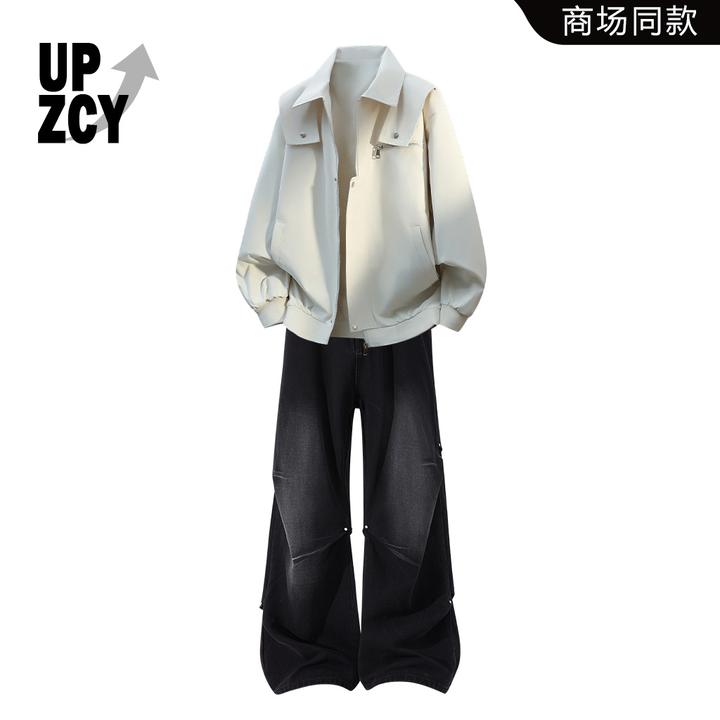UPZCY美式复古潮牌飞行员夹克套装2025秋冬新款休闲设计师两件套