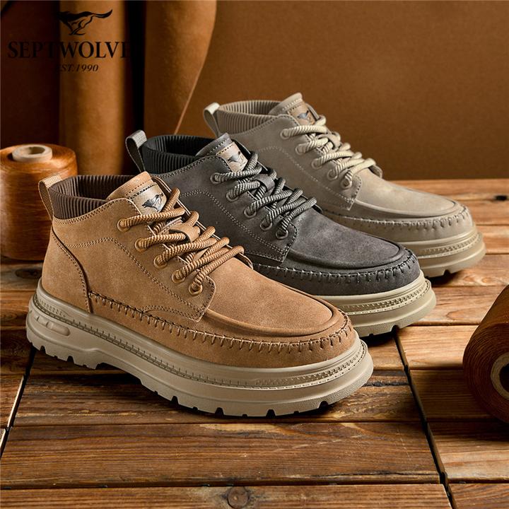 七匹狼秋冬新款英伦风中帮鞋 复古潮流百搭休闲男工装鞋
