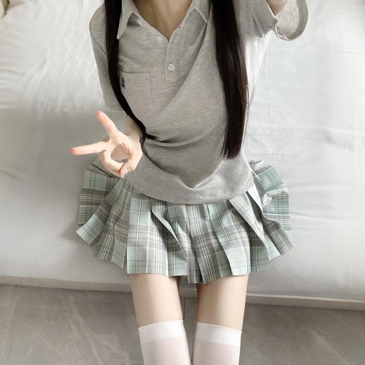 【POLO衫套装】jk制服短袖POLO衫上衣女校供学院风收腰显瘦格裙套装