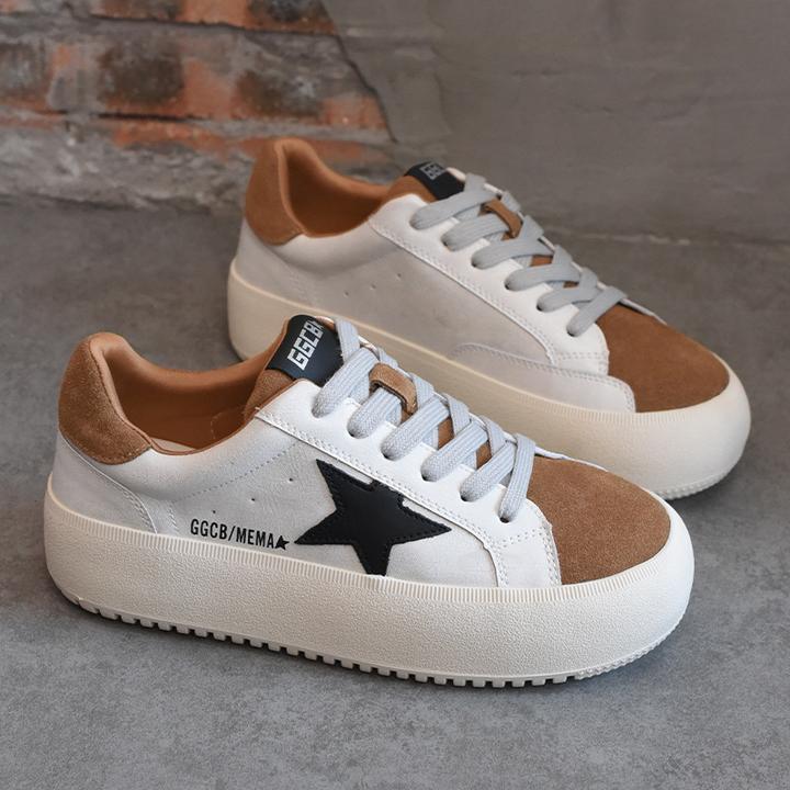 韩版星星板鞋女时尚超火2025春季新款厚底大头丑萌复古真皮面包鞋