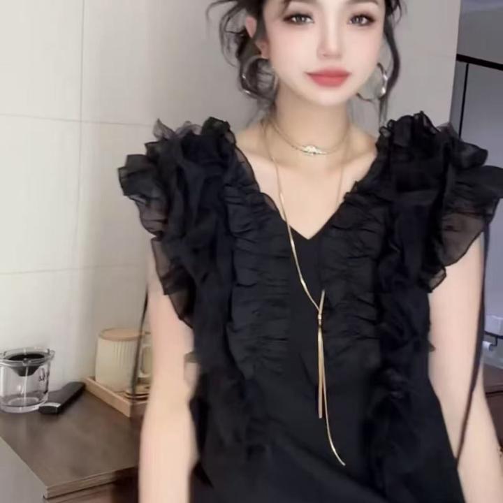 夏季时尚显瘦气质小众法式设计感荷叶边拼接蕾丝元素新款，欧洲站2