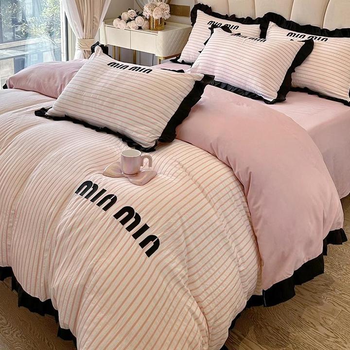 少女心水洗棉床上四件套公主风超柔裸睡床品床单床笠被套四季通用