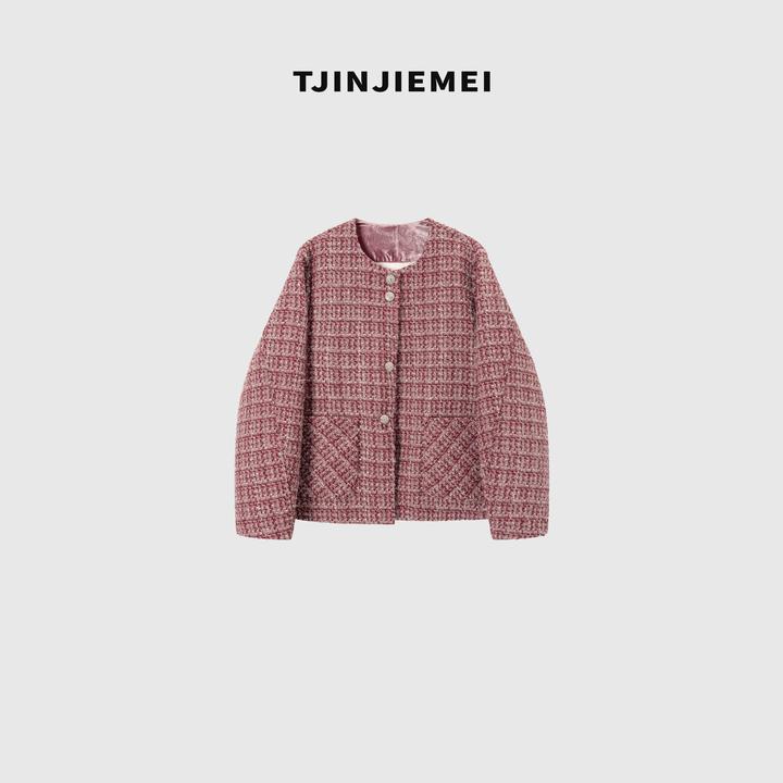 T井姐妹【粉蔷薇】新款设计感羊毛混纺小香风羽绒外套WT2509-TJ529