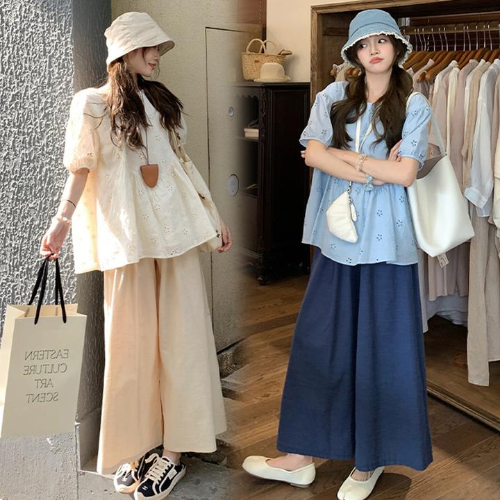 2025夏季新款镂空大码刺绣衬衫胖mm宽松遮肉显瘦短袖上衣女-1039