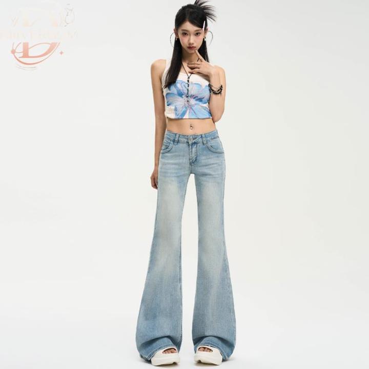 美式低腰微喇叭牛仔裤女夏季宽松不贴腿小个子显瘦辣妹复古马蹄裤