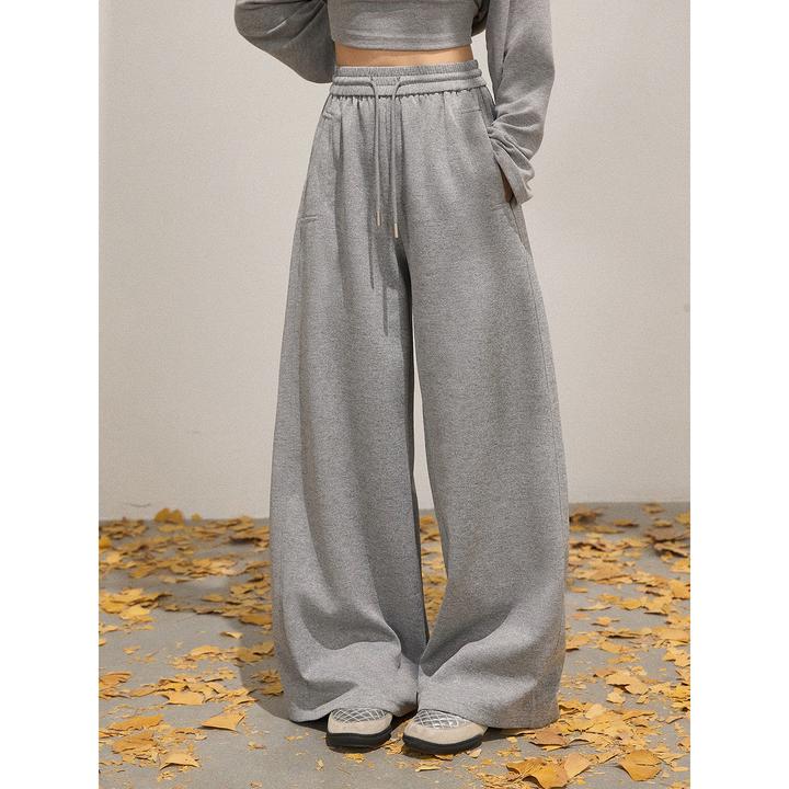 谢不肉 抽绳阔腿宽松松紧腰休闲裤女秋季韩系百搭灰色长裤50573