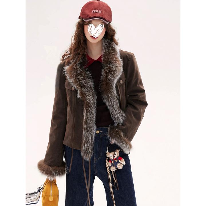 白鸭绒 冬季真狐狸毛羽绒服女短款设计感小众加厚夹克外套