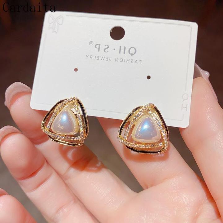 黄铜锆石耳饰 气质轻奢时尚小众个性复古法式ins高级感素款镶耳环