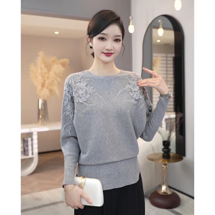 2026秋冬季新款爆款【8372】含绵羊毛烫钻扎花打底针织衫毛衣女